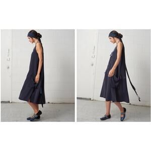 Tank Shift Apron Midi Dress by WE-AR4 Black Minimalist Oversized Pockets L